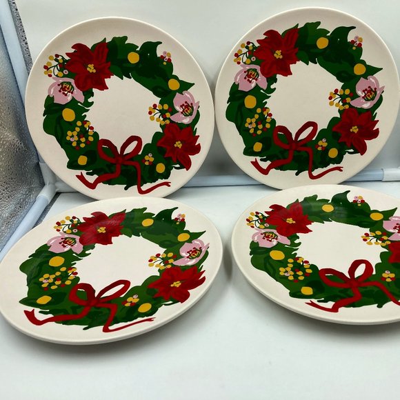 Target Christmas Holiday Wreath Threshold Stoneware Appetizer Plates Set Of 4 - Picture 1 of 5